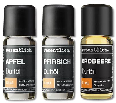 wesentlich. Duftöl Set - harmonische Duftkompositionen für Duftlampe, Diffuser und Kerzen – Erdbeere, Apfel, Pfirsich