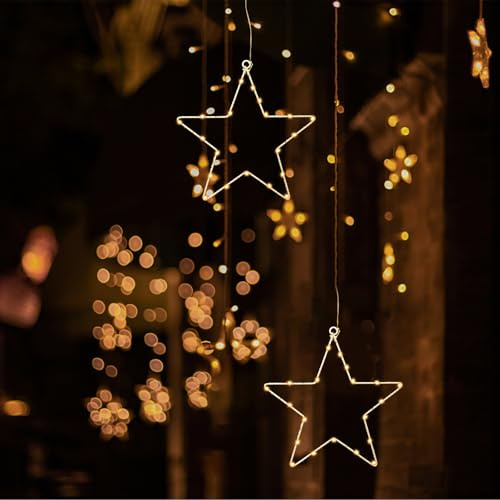 JIAPEI 2 Stück 20 Beleuchtet LED Fensterdeko Stern, 8 Modi Batteriebetriebene Fenster Weihnachtsstern Lichter Weihnachtsbeleuchtung Deko Hängen mit Timer, Warmweiß