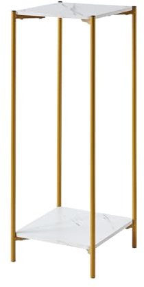 PCGAGA Corner Table - 90cm Tall, Marble-Like, 2 Shelves, Square Stand Table for Living Room