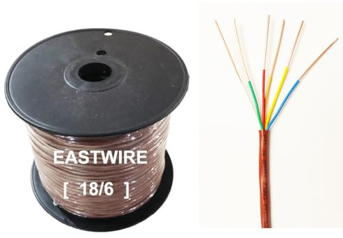 eastwire 18/6 250ft Thermostat Doorbell HAVC Heating Control Cable Wire, 100% Solid Copper Conductors CL2 ETL Listed, UV Resistant RoHS for Indoor/Outdoor Low Voltage Applications Use,Brown