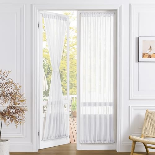 Tollpiz Durchsichtige Türvorhänge, Leinenstruktur, durchscheinend, lichtfilternd, Voile, Terrasse, Glastür, Stangentasche, französische Tür, 137,2 x 203,2 cm lang, Weiß, 1 Stück, sdsgdlwhite5480