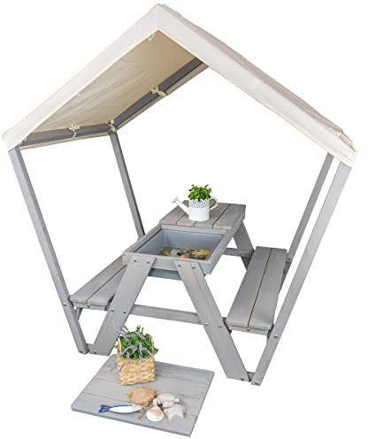 Meppi Sitzgruppe Pellworm - Kindersitzgruppe Outdoor aus Holz mit Dach und Matschwannen (grau)