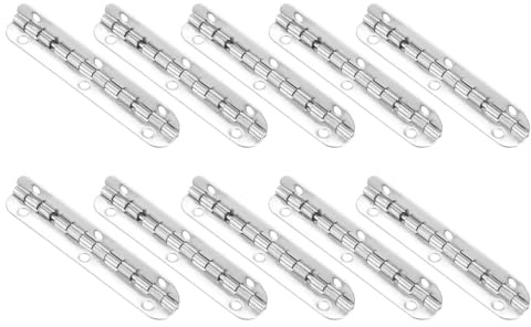 sourcing map Metal Piano Hinges 90 Degree Long Folding Hinges with Screws for Wooden Box, Cabinet Closet, 65x9mm Silver, 10 Pcs