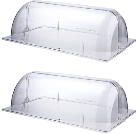 Chafing Dish Cover Pack of 2, Full Size Roll Top Clear Plastic Chafer Bakery Pan Display Cover Pastry Cake Snack Dessert Showcase Dustproof Lid