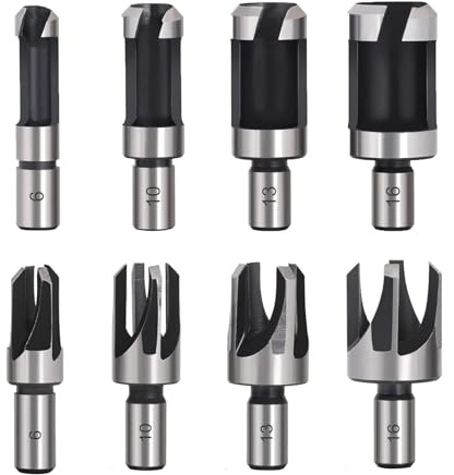 NIYATA 8 Stück Zapfenbohrer Set, Zapfenschneider Holz aus Kohlenstoffstahl | Korkbohrer und Dübel Zapfenschneider für Handbohrer, Holzbearbeitung, 6/10/13/16 mm