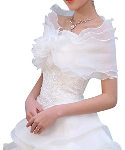 Pnuokn Weißer eleganter Blumenschal, mehrlagig, Tüll, Hochzeit, Brautschmuck, kurzer Brautschal
