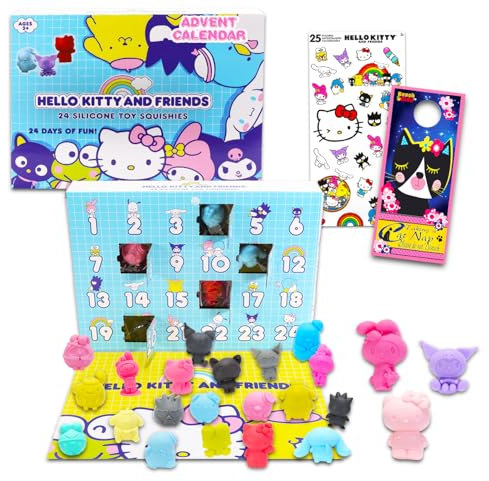 Hello Kitty Juego de calendario de Adviento 2025, paquete de cuenta regresiva de 24 días para Navidad con mini figuras de Hello Kitty y sus amigos