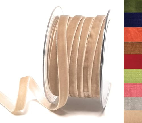 s.dekoda Dekoband Samt 20m x 10mm Sandbraun - Beige Samtband Samtborte Schleifenband [DS 2296-435]