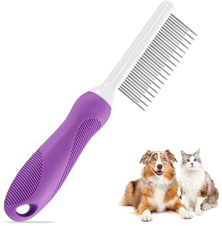 Kattborste hundborste underullsborste loppkam hundborste kort hår, rostfritt stål trimningskam för små och stora hundar, tar bort knutar och svävande hår (B)