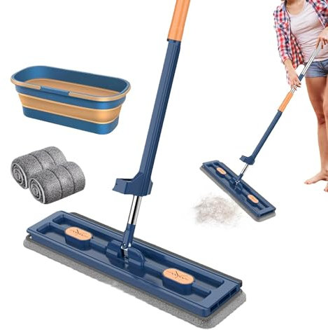 Mopa grande de microfibra de cabeza plana, mopa húmeda y de polvo, para cocina, baño, con 2 almohadillas de microfibra reutilizables para cocina, madera dura