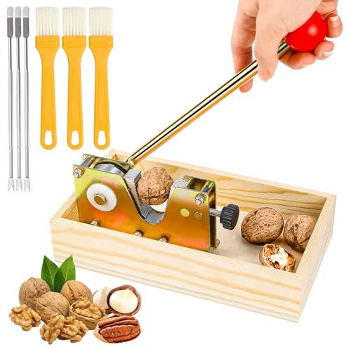 Raxfekro Cascanueces de nueces, cascanueces con función de palanca, tamaño ajustable, cascanueces con mango de base de madera, adecuado para abrir almendras, nueces, nueces de macadamia, etc