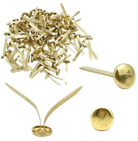 100 Stück Gold Metall Rundkopfklammern, Mini Brads Musterbeutelklammern, Metall Papierverschlüsse, Scrapbooking Brads Musterklammern für Schule Büro Papier Briefklammern Basteln Handwerk DIY
