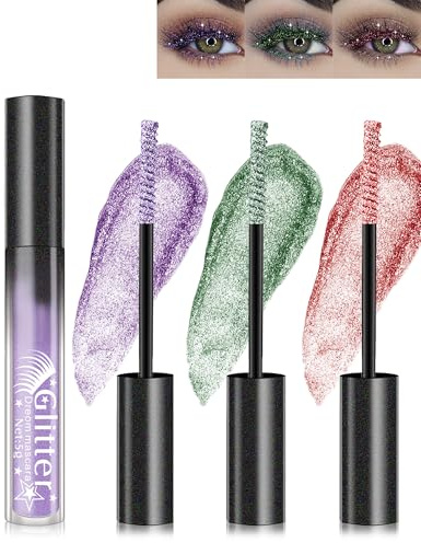 Glitter Mascara-3 Farben Lila Grün Rosa Metallisch Glitzer Wimperntusche,Glänzende Diamant Langlebige Volumizing Curling Verlängerung Wimpern, Wasserfest Schimmern Augen Makeup Set Für Frauen-3+5+7 | Glänzende Diamant Langlebige Volumizing Curling Verlängerung Wimpern, Wasserfest Schimmern Augen Makeup Set Für Frauen-3+5+7