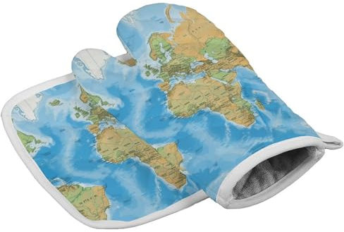 Gants de cuisine personnalisés résistants à la chaleur pour femme - Motif carte du monde