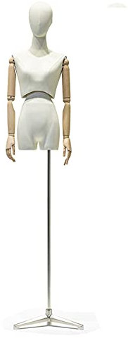 Weiblicher Torso-Körper für Bekleidungsgeschäfte, Modell-Requisiten mit drehbarem Kopf und Holzarmen, Schneiderpuppe für Schaufensterdekoration, Metallstativ, 3