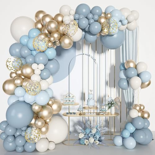 Luftballons Girlande Blau, 105 Stück Luftballons Geburtstag Blau Weiß Gold | Blaue Ballons mit Champagner Gold Konfetti Ballongirlande für Bluey Geburtstag Jugendweihe Babyparty Junge Hochzeit Taufe