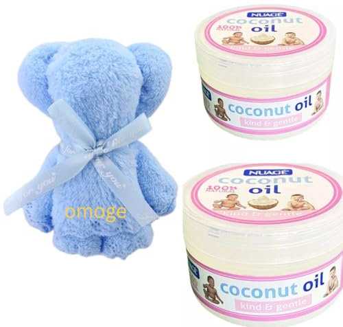 2 Tubs 100% Natural Baby Oil – Organic Coconut Oil for Baby Massage and Moisturising Dry, Sensitive & Normal Skin – 50ml & Branded Wash Cloth by Omoge Hair