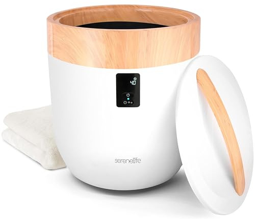 SereneLife Hot Towel Warmer Bucket - with Customized Fragrance for Spa and Bathroom, Luxury Heater, Auto Shut Off, Fits 1 Large Blanket, Bathrobe, PJs (Wood)