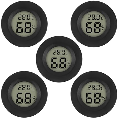 AITRIP 5 x Mini Digital Hygrometer Gauge Indoor Thermometer, Temperatur-Feuchtigkeitsmessgerät für Luftbefeuchter Gewächshaus Gläser Reptilien Gitarrenkoffer, Fahrenheit (℉) oder Celsius(℃) Schwarz