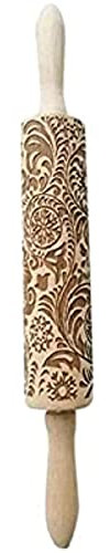 Mattarello in legno, con motivo floreale 3D inciso in rilievo, accessori da forno per biscotti e pasticceria decorativa