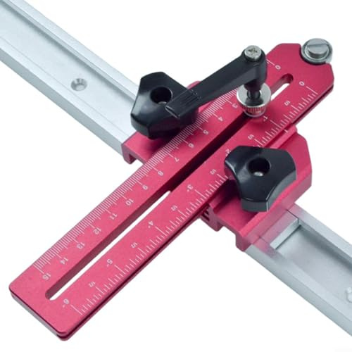 URPIZY Präziser Dünnschnitt-Anschlag für Tischkreissägen mit 3/8 x 3/4 T-Nut, Verstellbarer Bereich 2-58 bis 8-12, Aluminium(Rot)