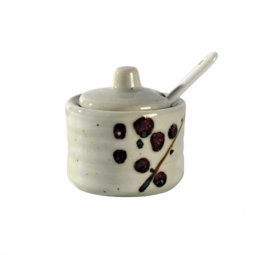 XYUERU Pot à épices Japonais avec Couvercle, sucriers avec Couvercle, Mini sucrier rétro en Porcelaine, salière, Pot à épices avec Couvercle, cuillère for Service à café, comptoir de Bar(Brown)