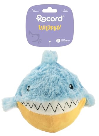 Record - Gioco per Cani Bubble in Peluche Senza Imbottitura con Palla in Gomma – Palla per Cani con Rimbalzo Imprevedibile, Squeaker ed Effetto Crunchy per Gioco Attivo e Sicuro | Squalo, 17,7 cm