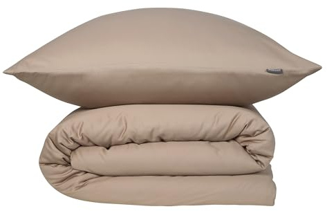 Schiesser Bettwäscheset Ella | Baumwollsatin | 2-teilig | Unifarben | 100% Baumwolle | Seidig glatt | YKK-Reißverschluss | Oeko-TEX® Made IN Green | 155x220 cm + 80x80 cm | Cappuccino