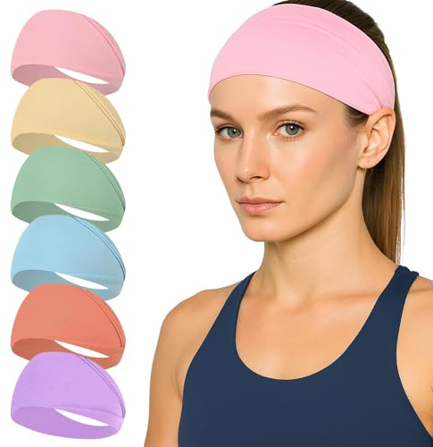 Fascia Capelli Donna Sport 6 Pezzi Antiscivolo Umidità Ampia Fascia per Capelli, Fascia Elastica Capelli Bandana Elastici Bandeau sportivo in cotone Headband Unisex Adatto per Corsa Yoga Palestra