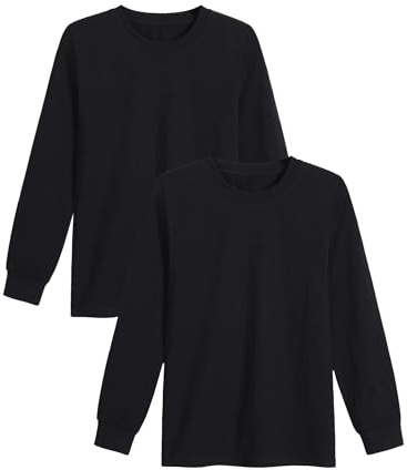Witwot 2 Pack Boys Long Sleeve T-Shirt Cotton Kids Crewneck Tshirt Casual Unisex School Top Tee for Children 7-14 Years