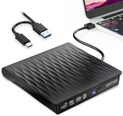 YOTUO External CD/DVD Drive, Portable USB 3.0 & USB-C CD RW Drive, DVD Player, DVD Burner for Laptop, Desktop, Compatible with Windows 7/8/10/11, Mac, MacBook Pro/Air, Linux (IDD021-1)