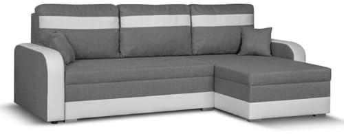SENTO TRADE Ecksofa mit Schlaffunktion, Bettkasten, L-Form Eckcouch, Schlafsofa, Bonellfederkern, CONDI (hellgrau-weiß)