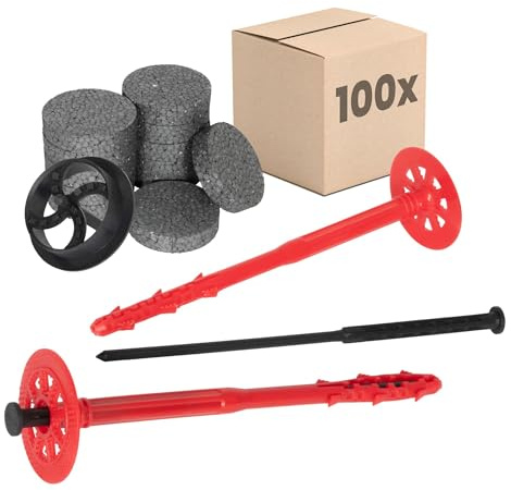 PROTEKTOR 100x Dämmstoffdübel mit Kunststoffnagel Set Ø10 x 200mm | Dämmstoffdübel für WDVS, ETA Schlagdübel, Fassadendübel Dämmung, Tellerdübel Dämmstoffdübel, 10er Dübel für Styropor