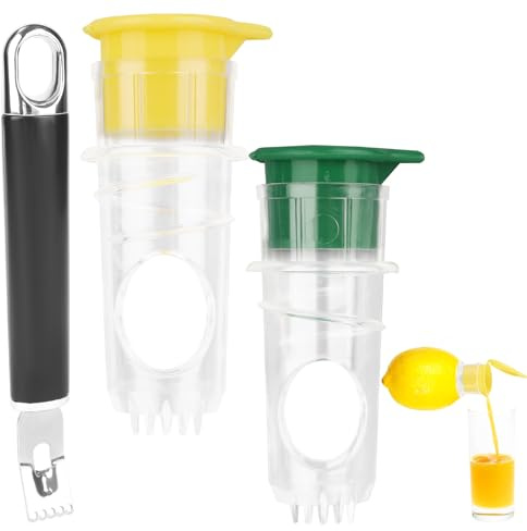 lasuroa 2uds Juego de Mini Exprimidores y Peladores de Limones, Exprimidor Limón con Tapa Rosca Extractor Manual Jugos Herramienta para Pelar Cítricos Sin Esfuerzo para Lima Naranja Pomelo y Granada