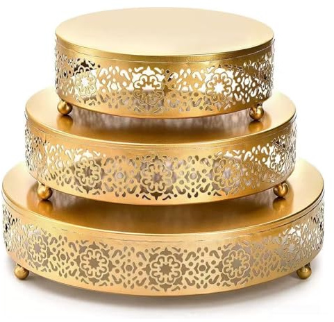 Gold Cake Stand Set, 3Pcs Round Metal Dessert Stands (12/10/8 Inch), Cupcake Display Stand for Wedding Dessert Tables, Birthday Parties & Events