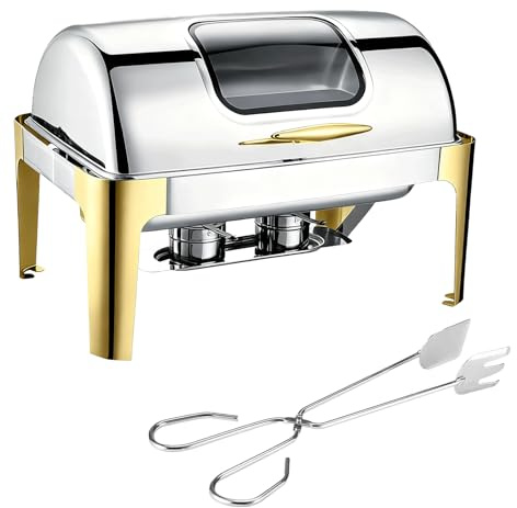 MOYIDUE Scaldavivande, Server per Buffet da 9,5 QT con fornello ad Alcool, scaldavivande in Acciaio Inossidabile per Feste, Catering, ristoranti e Uso Domestico(B)