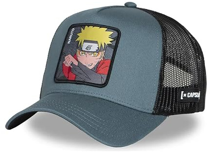 Capslab Gorra Trucker Naruto Uzumaki NS5 Sen | Unisex, Estilo Camionero Transpirable, Visera Curva, Cierre Snapback, para Adultos | Gorra de Hombre y de Mujer Azul y Negra | Ideal para Fans del Anime