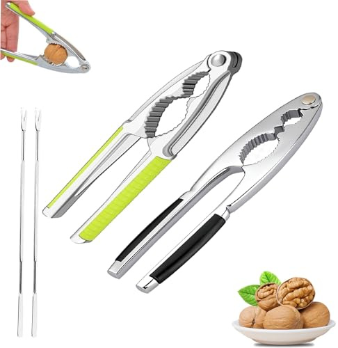 Sqxadlm 2 Pièces Casse-Noisette en Métal Noir Casse-Noix Sans Effort Multifonctionnel Casse-Noisettes avec Poignée Antidérapante Verte Pince, pour Amandes Châtaignes Noisettes Crabes, Homards