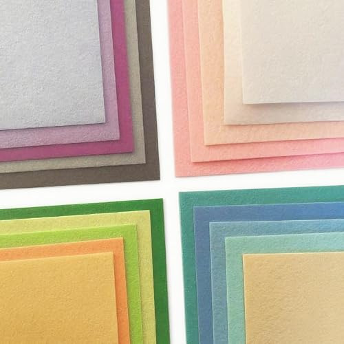44 fogli di tessuto in feltro colorato spesso 2 mm, 10 x 10 cm, morbidi per artigianato, feltri colorati macaron per progetti fai da te