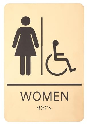 PATIKIL 1 Stück Toiletten-Schild 9x6 Zoll Frauen Braille Toiletten Badezimmer-Schild Mit Braille Für Geschäft Büro Tür Wanddekoration Gold & Schwarz