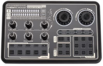 Eujgoov Mezclador de SK600 Tarjeta de Sonido Externa Digital para Transmisión en Vivo con Chip DSP Reducción de Ruido Auriculares con Micrófono Dual Luces con Efecto de Cambio de Voz Ideal para