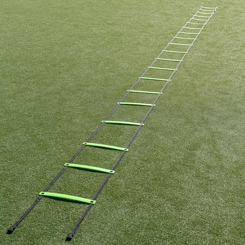 QUICKPLAY Speed Agility Ladder 9m - 20-Rung Football Footwork | Flat nylon slats, Adjustable slat spacing, Quick-feet and sprint drills, Grass or gym use, Carry bag included
