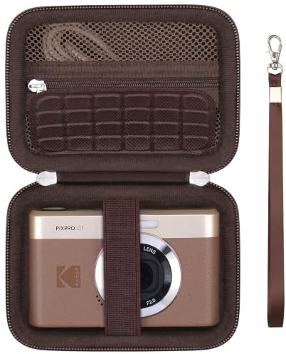 Supmay Custodia da viaggio per KODAK Pixpro C1 - Cámara Digital ultracompacta, Punta e spara supporto di archiviazione portatile per fotocamera digitale con borsa in rete per cavo di ricarica, Braun