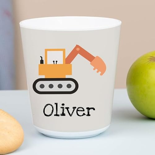 Wanapix | Kunststoffbecher mit Namen für Kinder | Unzerbrechlicher Trinkbecher Personalisierter | Schule/Kindergarten| BPA freier | 235ml | Bagger