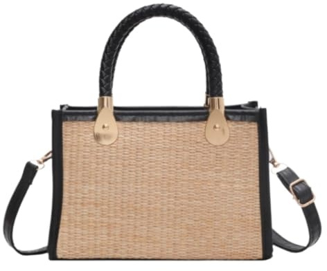Stråväska Handvävd Rottingväska För Kvinnor 2024 Bohemian Straw Handbag Summer För Kvinnor(Black)