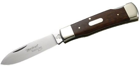Hartkopf-Taschenmesser, 1.4110-Stahl, Schlangenholz, Neusilberbacken, mit Namensgravur