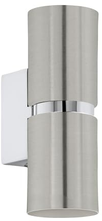 EGLO LED Wandlampe Passa, 2 flammige Wandleuchte | Wandstrahler innen aus Metall in Nickel-Matt und Chrom, Wohnzimmerlampe, Flurlampe mit Up and Down Light, rund, GU10 Fassung