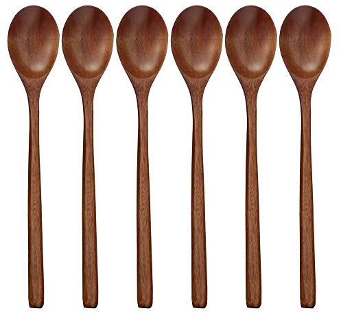 ADLORYEA Wooden Spoons, 6 Pieces 9 Inch Wood Soup Spoons for Eating Mixing Stirring, Wood Spoon with Japanese Style Kitchen Utensil