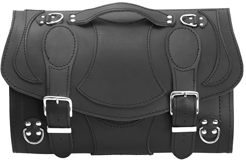 ORLETANOS Devil Black Gepäckkoffer kompatibel mit Harley Davidson XS Sissybar Koffer Rolle Roller Vespa Moped Motorrad HD Lederkoffer Gepäckträger Heckkoffer Chopper Custom schwarz