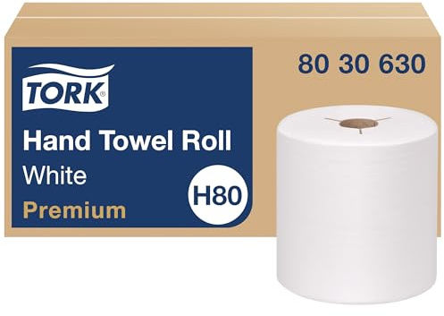 Tork 8030630 Premium Papierhandtuchrolle, Y-Einkerbung, 1-lagig, 20,3 cm Breite x 600 m Länge, Weiß (6 Rollen, 180 m pro Rolle, 100 m pro Fall)